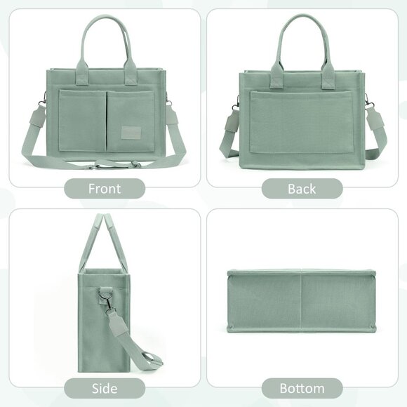 Green Canvas Multi-pocket Women's Tote Bag for Work, Travel, Shopping, Casual Us - Picture 2 of 7